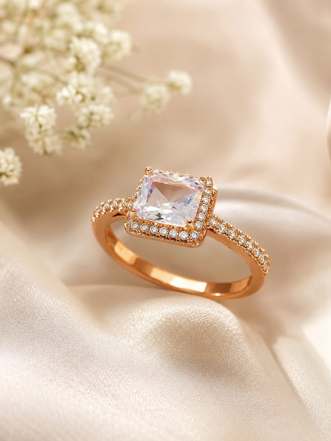 2026/07/16984.jpg Rose Gold Princess-Cut Halo Ring - Image 1