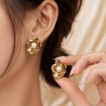 Golden Bloom Pearl Stud Earrings