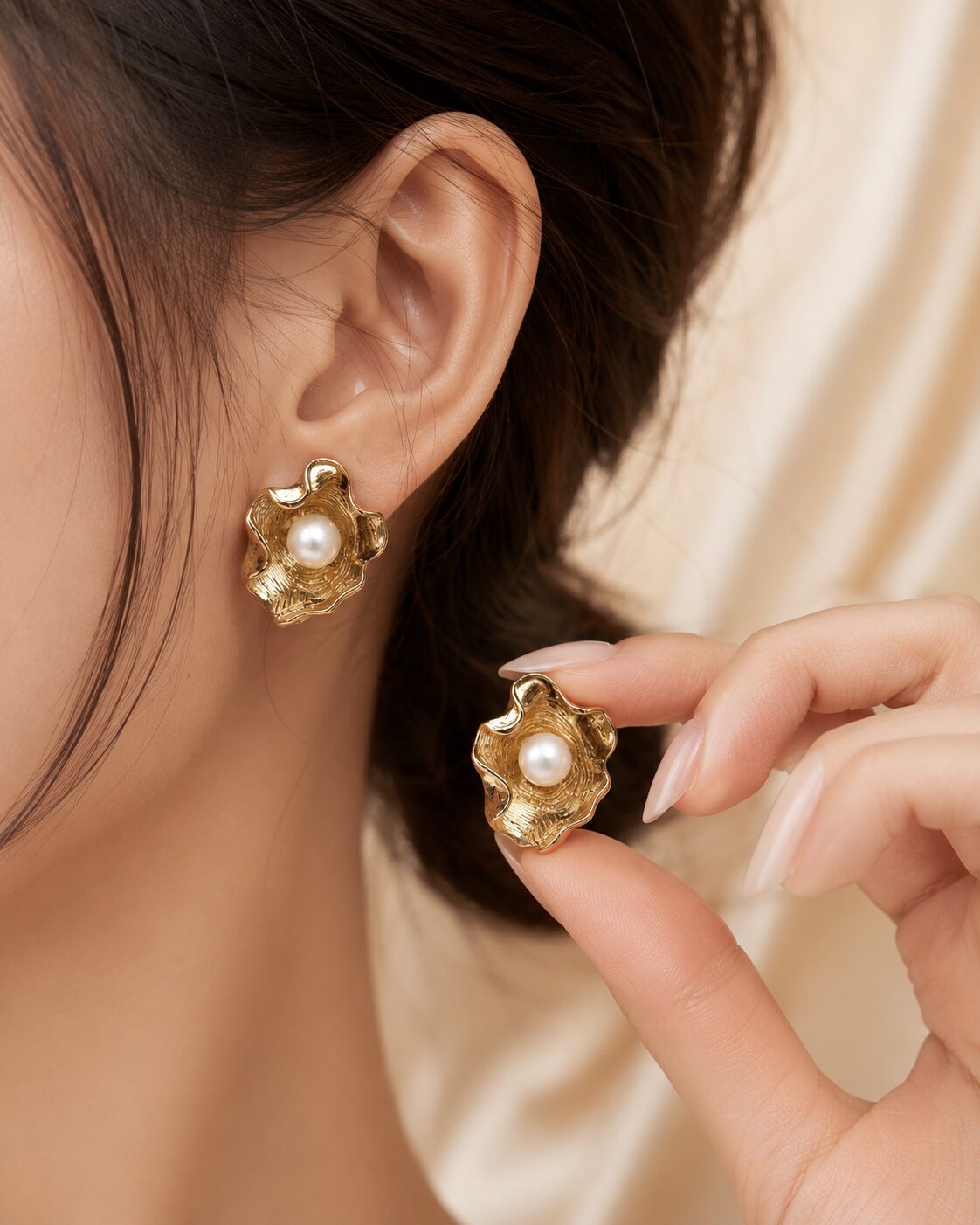 2026/07/16993.jpg Golden Bloom Pearl Stud Earrings - Image 1