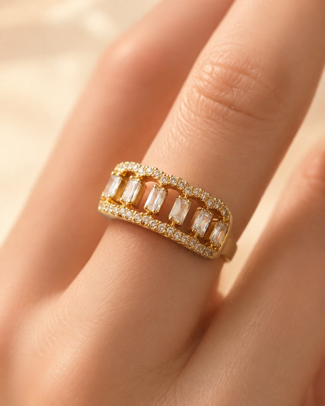 2026/07/16995.jpg Golden Baguette Crystal Statement Ring - Image 1