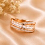 Rose Gold Baguette Crossover Crystal Ring