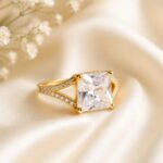 Golden Princess-Cut Solitaire Crystal Ring