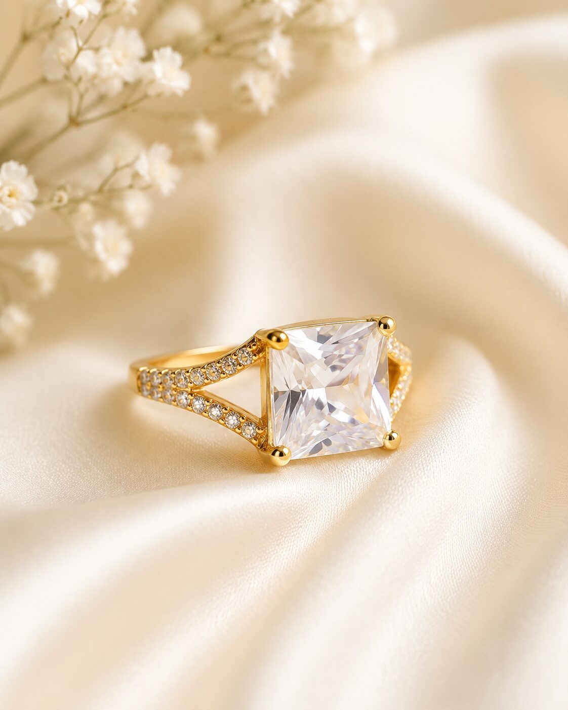 2026/07/17011.jpg Golden Princess-Cut Solitaire Crystal Ring - Image 1