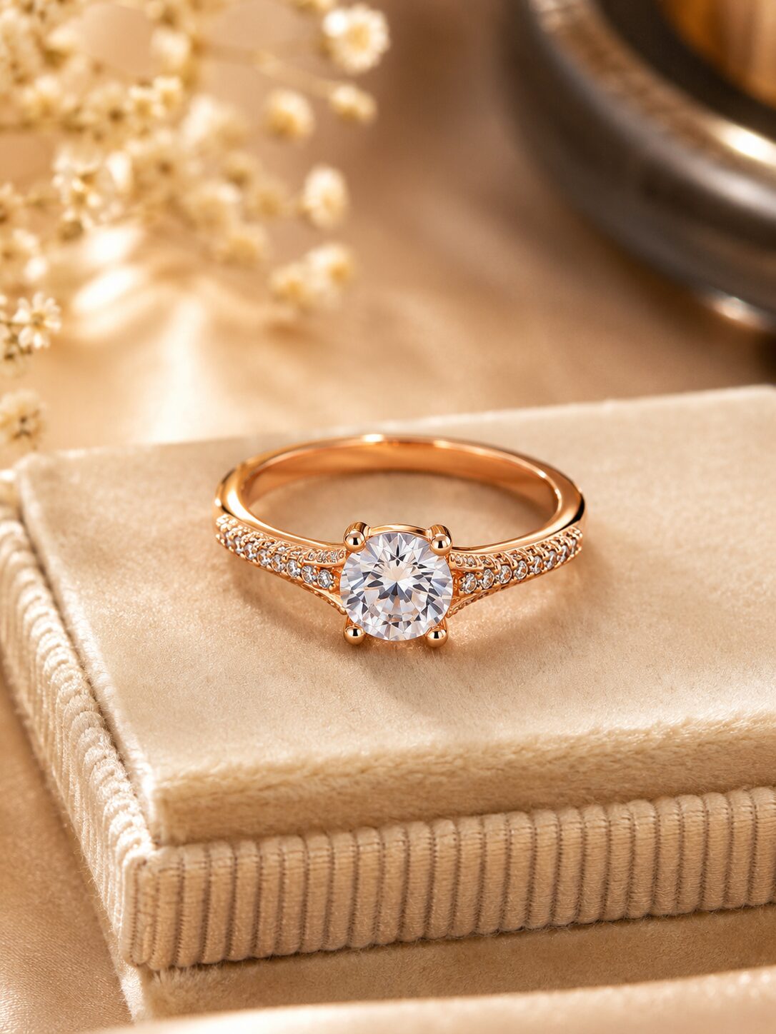 2026/07/17039.jpg Rose Gold Round Solitaire Crystal Ring - Image 1