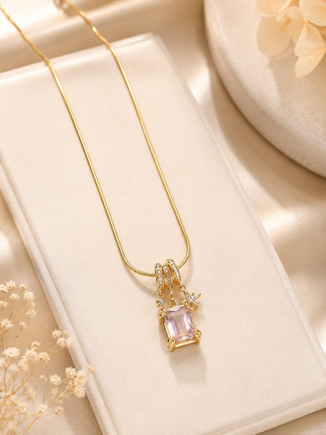 2026/07/17043.jpg Golden Blush Crystal Charm Pendant Necklace - Image 1