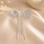 Silver Crystal Butterfly Tassel Earrings