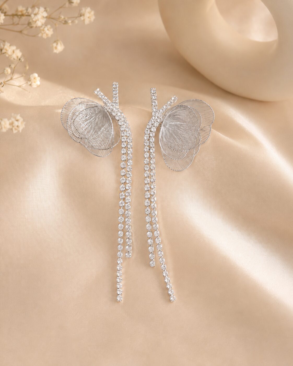 2026/07/17049.jpg Silver Crystal Butterfly Tassel Earrings - Image 1