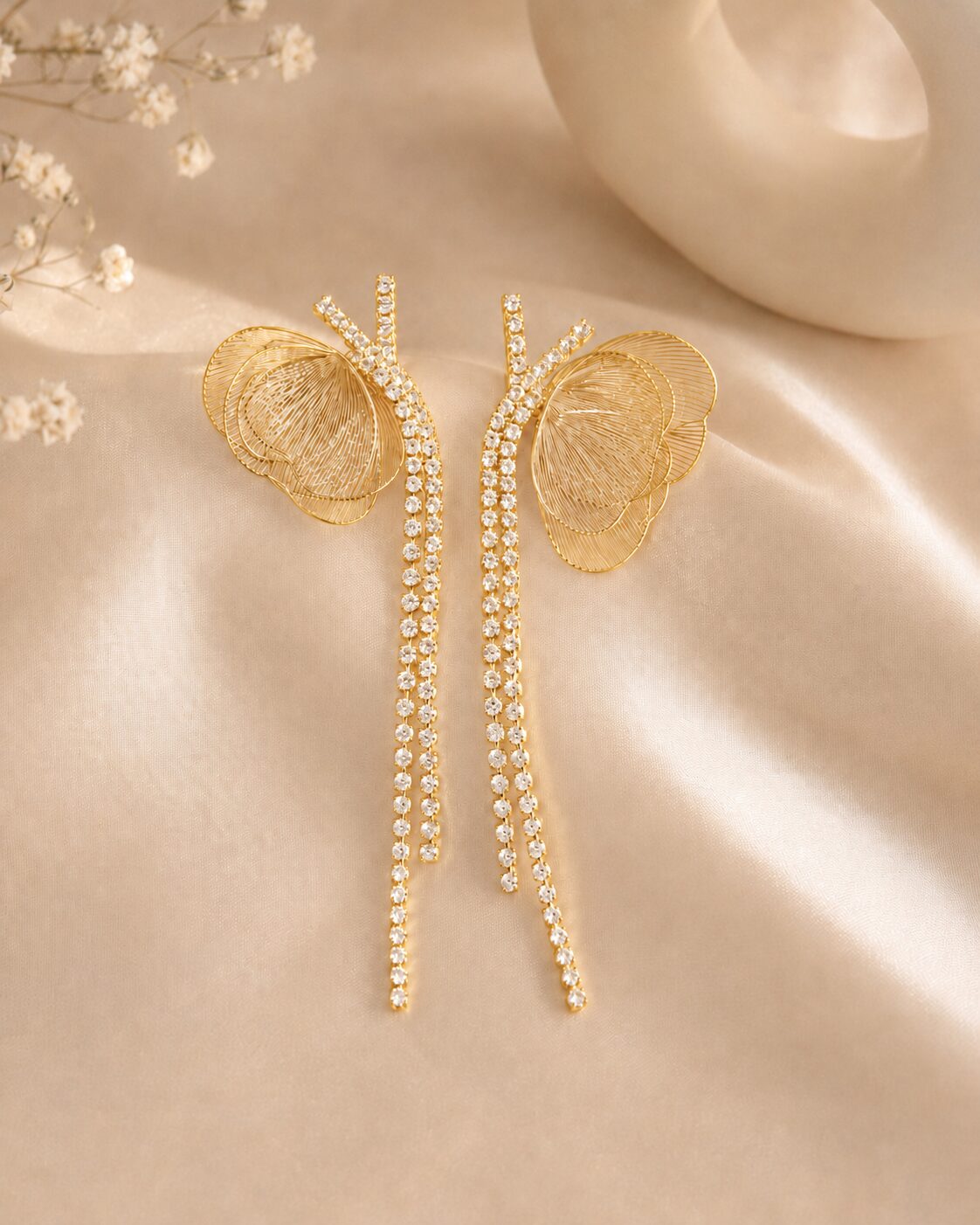 2026/07/17052.jpg Golden Butterfly Crystal Tassel Earrings - Image 1
