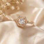 Rose Gold Hexagon Halo Solitaire Ring