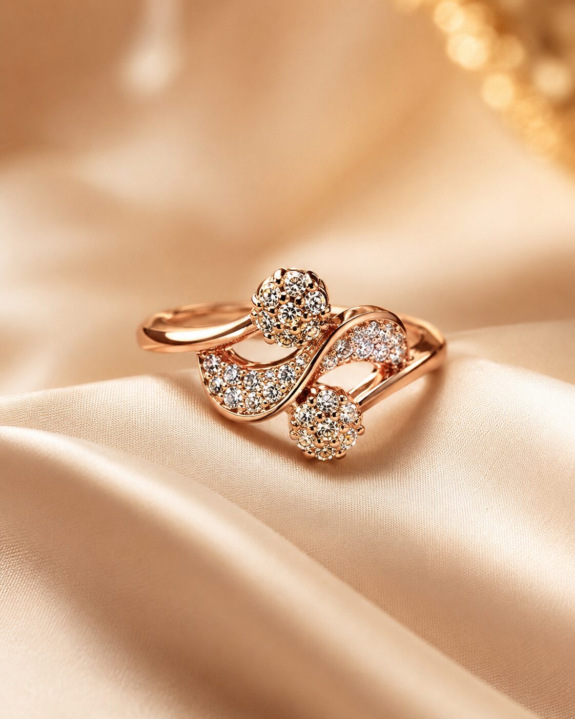 2026/07/17072.jpg Rose Gold Crystal Swirl Floral Ring - Image 1
