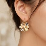 Golden Pearl Blossom Hoop Earrings