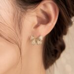 Golden Pearl Crystal Bow Stud Earrings