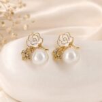Elegant White Rose Pearl Stud Earrings