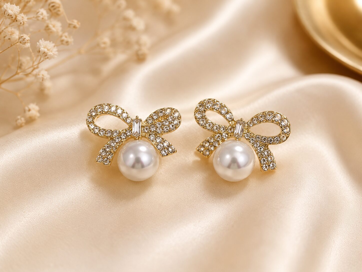 2026/07/17085.jpg Sparkling Bow Pearl Stud Earrings - Image 1