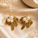Golden Wing Pearl Stud Earrings