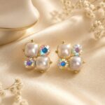 Iridescent Crystal & Pearl Cluster Stud Earrings