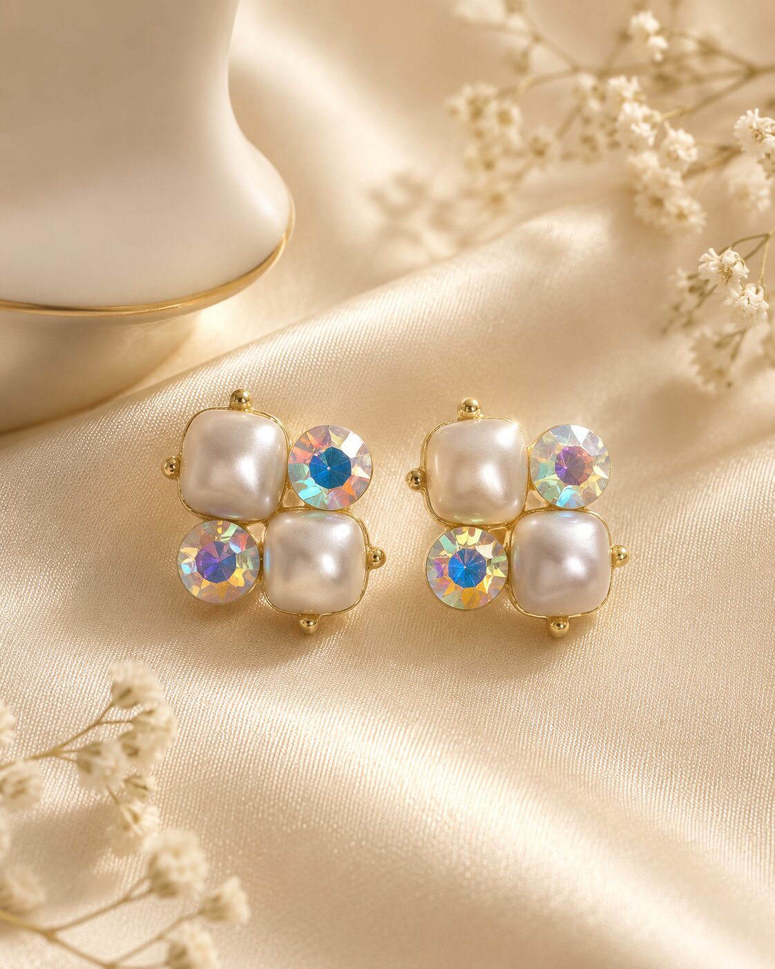 2026/07/17103.jpg Iridescent Crystal & Pearl Cluster Stud Earrings - Image 1