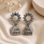 Antique Silver Floral Jhumka Earrings