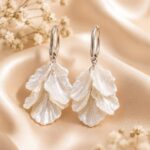 White Pearl Leaf Cluster Drop Earrings