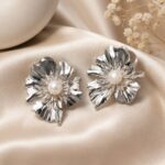 Silver Pearl Bloom Statement Earrings