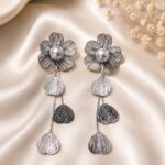 Silver Pearl Blossom Drop Earrings