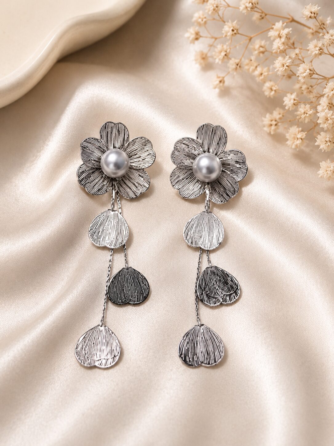 2026/07/17328.jpg Silver Pearl Blossom Drop Earrings - Image 1