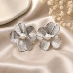 Silver Pearl Petal Statement Earrings