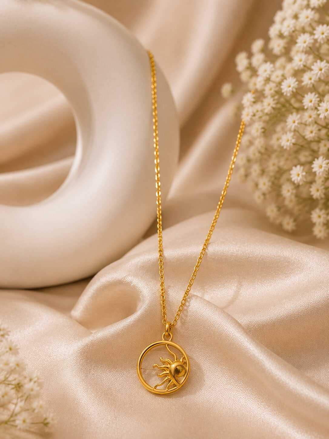 2026/07/17457.jpg Golden Sun & Heart Pendant Chain Necklace - Image 1