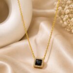 Black Square Crystal Stainless Steel Pendant Necklace
