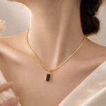 Anti-Tarnish Black Baguette Pendant Snake Chain Necklace