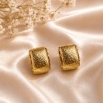 Textured Golden Rectangle Stud Earrings