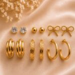 6-Pair Gold-Plated Stud & Hoop Earrings Combo Set for Women