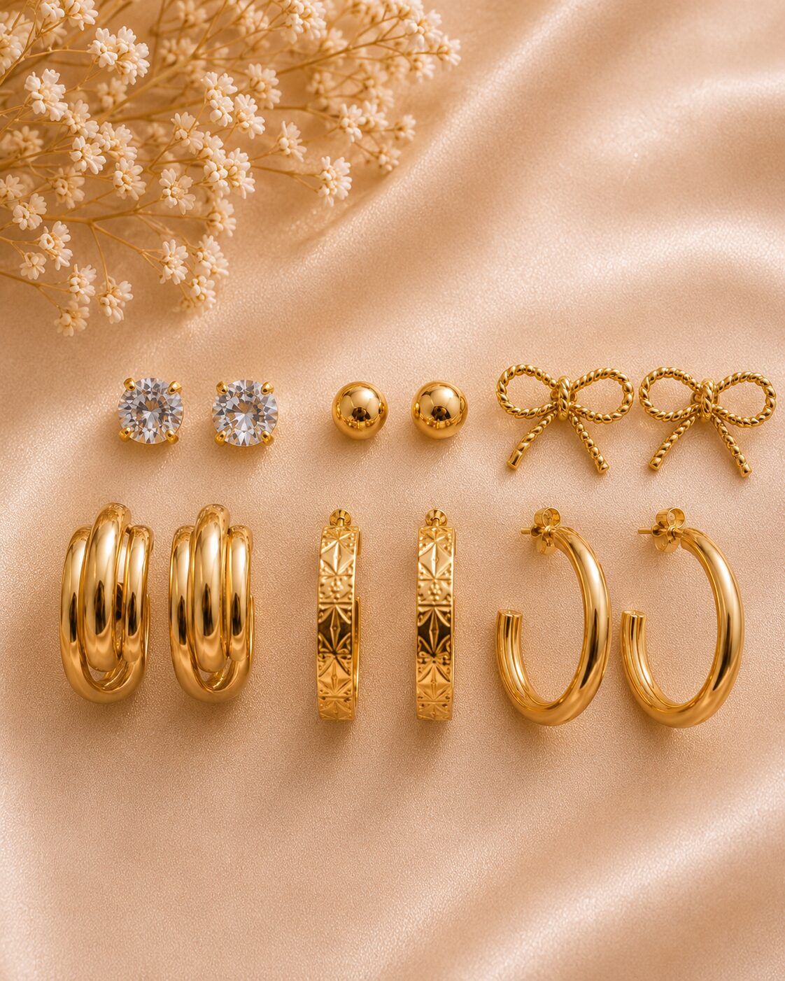 2026/07/17505.jpg 6-Pair Gold-Plated Stud & Hoop Earrings Combo Set for Women - Image 1