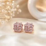Rose Gold Princess-Cut Square Cluster Stud Earrings