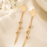 Golden Geometric Beaded Chain Drop Earrings