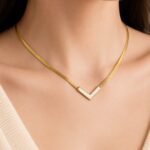 Golden V-Shaped Enamel Snake Chain Necklace