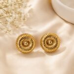 Golden Spiral Dome Statement Stud Earrings