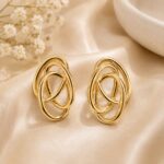 Golden Intertwined Loop Statement Stud Earrings