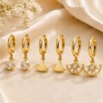3-Pair Golden Charm Huggie Hoop Earrings Combo