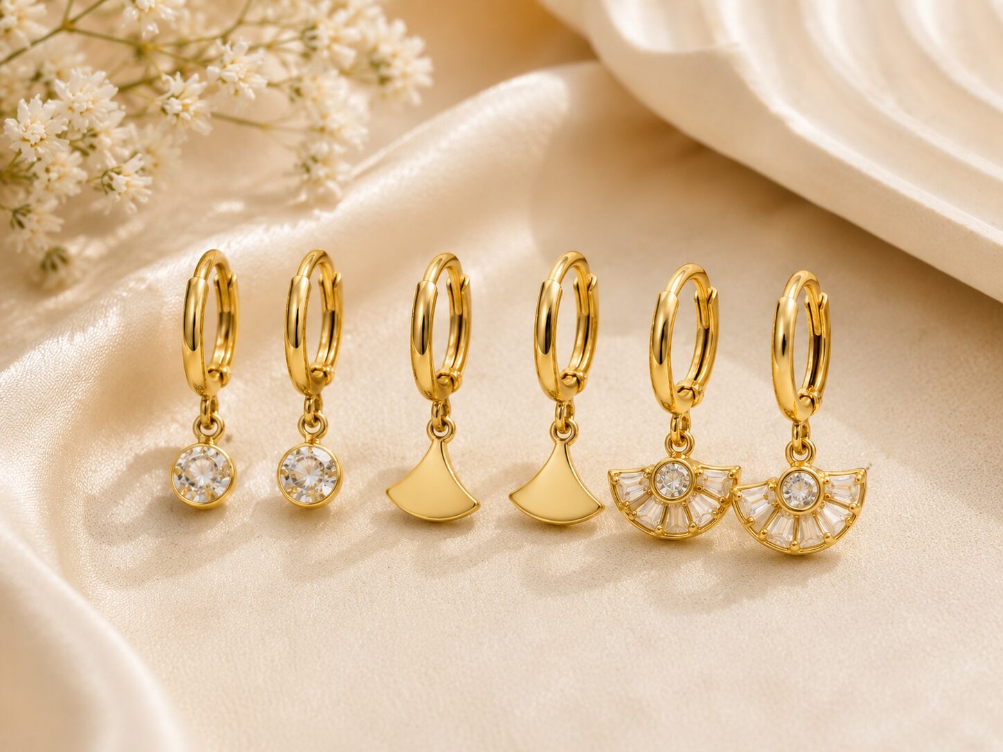 2026/07/17560.jpg 3-Pair Golden Charm Huggie Hoop Earrings Combo - Image 1