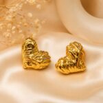 Golden Abstract Heart-Shaped Stainless Steel Earrings