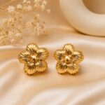Golden Bloom Floral Stainless Steel Stud Earrings