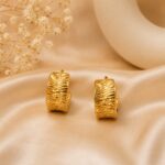Golden Textured Stainless Steel Huggie Hoop Earrings