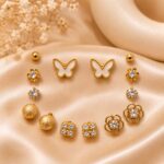 7-Pair Golden Butterfly & Floral Stud Earrings Combo