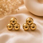 Golden Triple Ball Cluster Stud Earrings