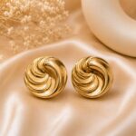 Golden Swirl Round Stainless Steel Stud Earrings