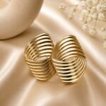 Golden Ribbed Shell Statement Earrings