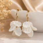 Pearlescent Layered Flower Petal Drop Earrings – Gold Tone