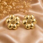 Gold-Tone Rose Blossom Statement Stud Earrings