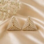 Pearl-Studded Geometric Triangle Earrings